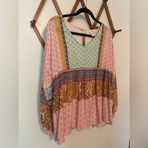 SUNDANCE | Flowy Boho Paisley smocked balloon sleeve peasant Tunic Top | Size S